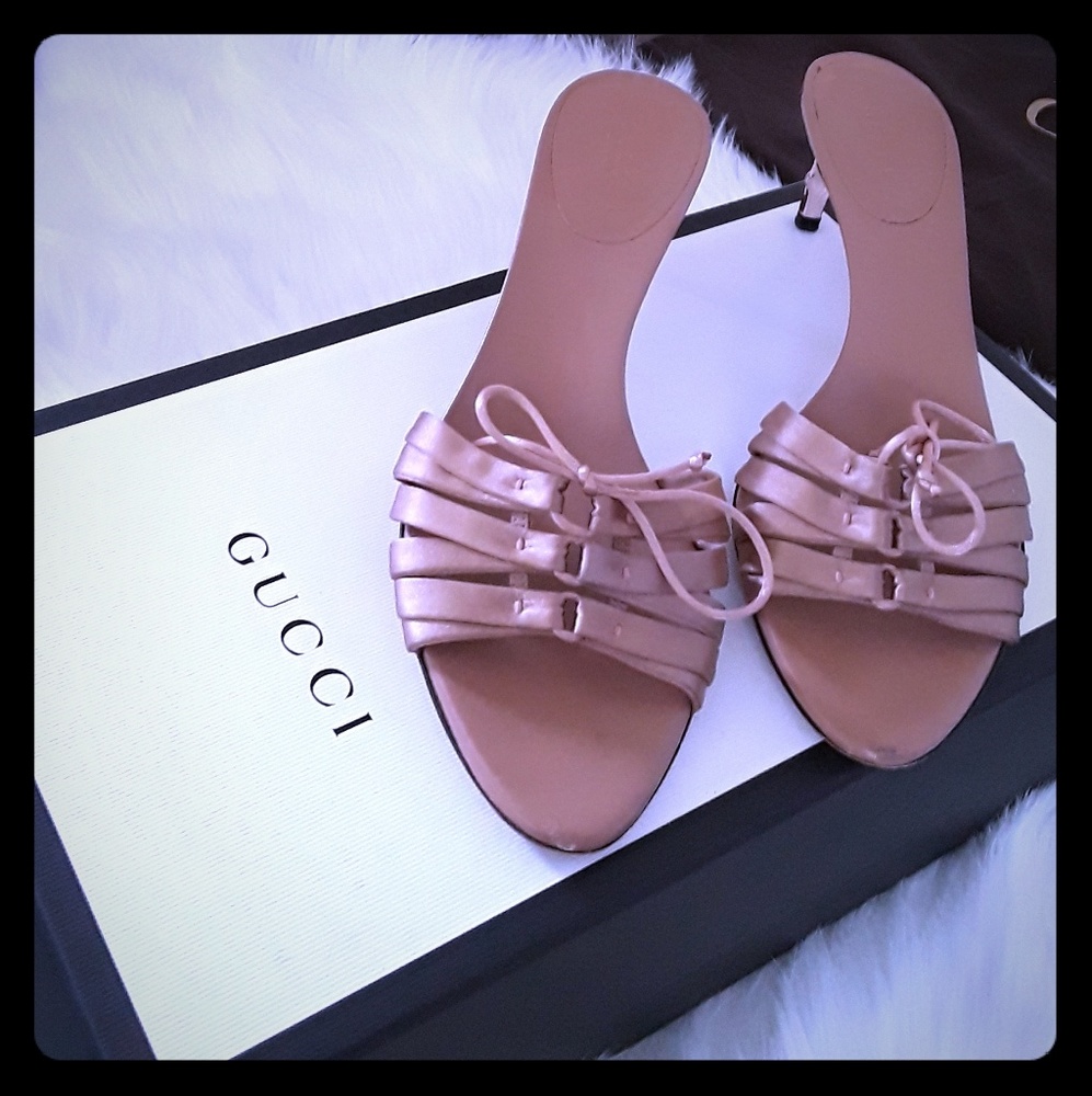 Gucci's "Tom Fords"Rose Gold Satin Kitten Heels
